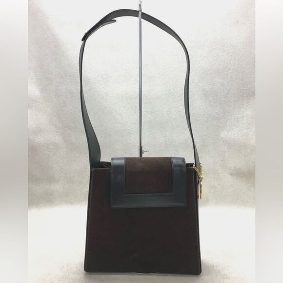 CELINE brown suede leather shoulder bag, logo charm - Picture 4 of 14